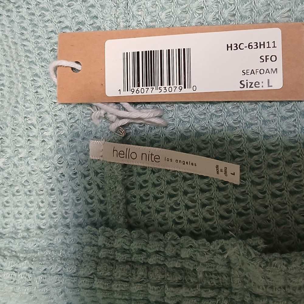 Hello Nite Seafoam Hoodie Waffle Knit Drawstring V-Neck‎ Pullover Top Size L - Picture 5 of 6
